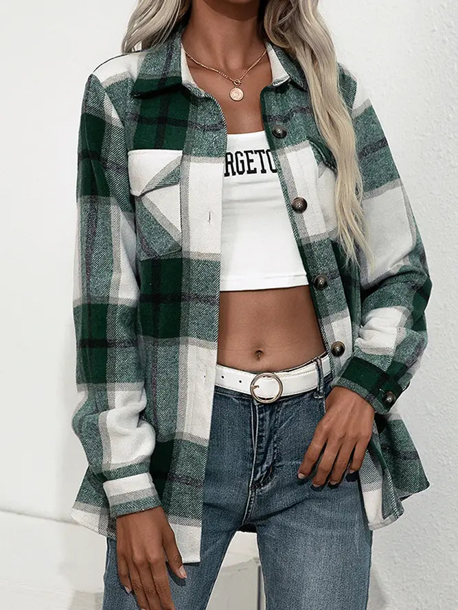 Plaid Flannel Shacket Jacket Green