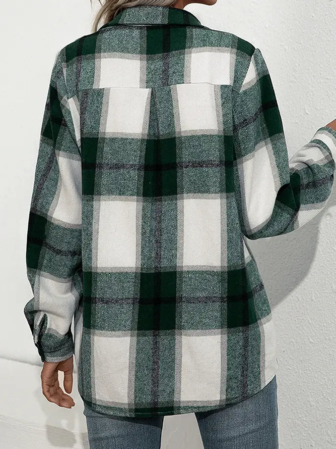 Plaid Flannel Shacket Jacket Green